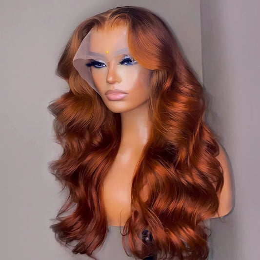 Reddish Brown Body Wave Human Hair Lace Front Wig – Glueless, Pre-Plucked, 180% Density (13x6 / 13x4 HD Lace)