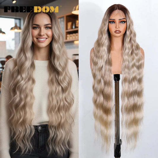 Long Deep Wavy Synthetic Lace Wig - Ombre Brown Blonde & White Cosplay Style