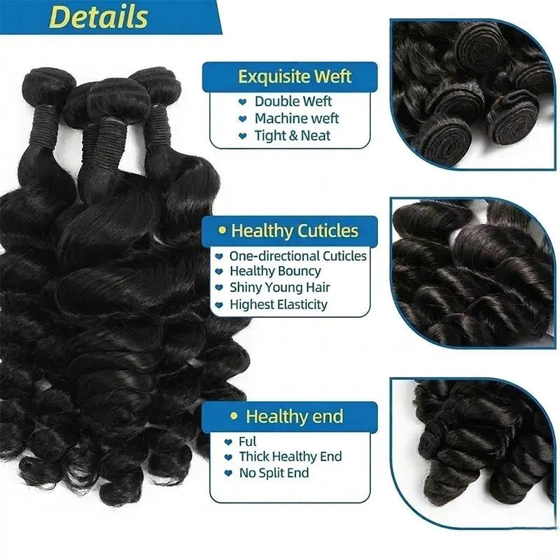 ✨ 30–40 Inch Loose Deep Wave Human Hair Bundles – Raw Virgin Brazilian Remy Hair Extensions (3–5 Bundles Set)