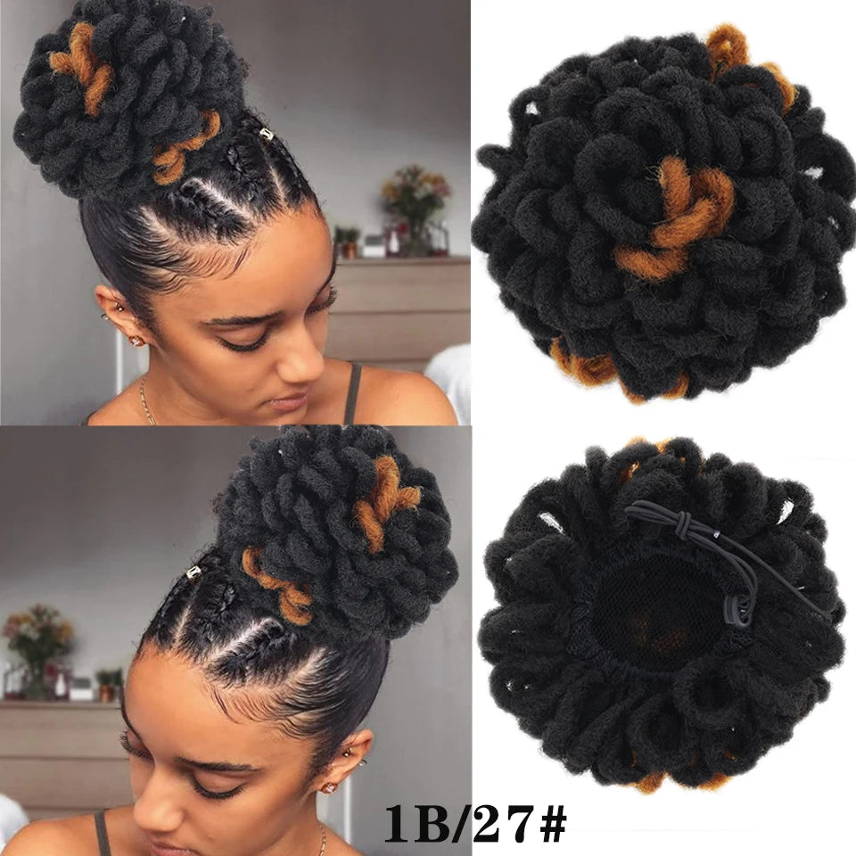Synthetic Dreadlock Afro Puff Bun Drawstring Ponytail – Faux Locs Hair Piece