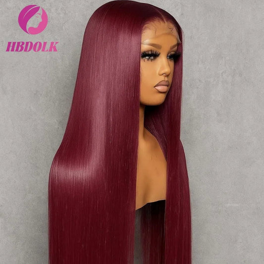 99J Burgundy 13x4 HD Lace Frontal Wig - 30-34" Straight Brazilian Human Hair