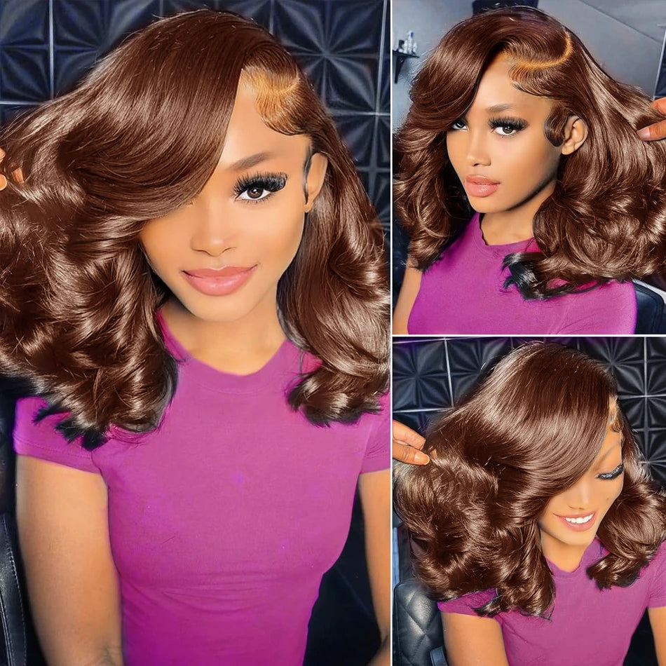 Chocolate Brown Body Wave Bob Wig – 13x4 Lace Front Human Hair Wig