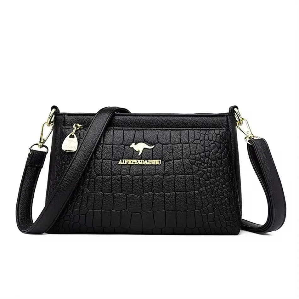 Versatile Large Capacity Shoulder Bag - Soft Leather Fashion Print Crossbody Bag for Leisure & Work