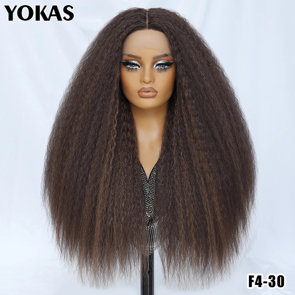 28-Inch Synthetic Kinky Straight T-Part Lace Wig | Heat Resistant Fiber