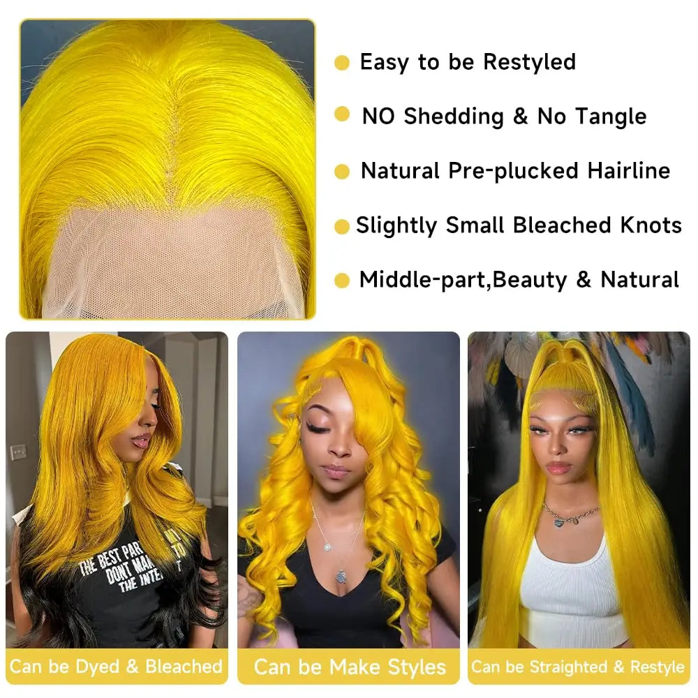 Light Yellow 613 Body Wave 13x6 HD Lace Frontal Human Hair Wig (38 Inch) - Vibrant Long Colored Collection