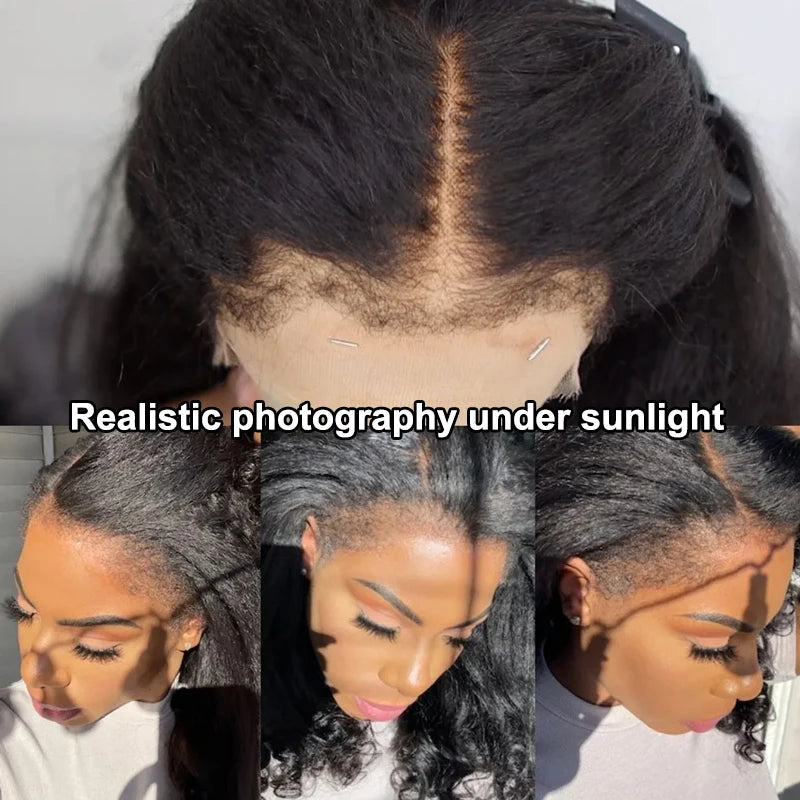 Glueless 4C Edges Yaki Kinky Straight Human Hair Wig | 13x5 HD Lace Frontal