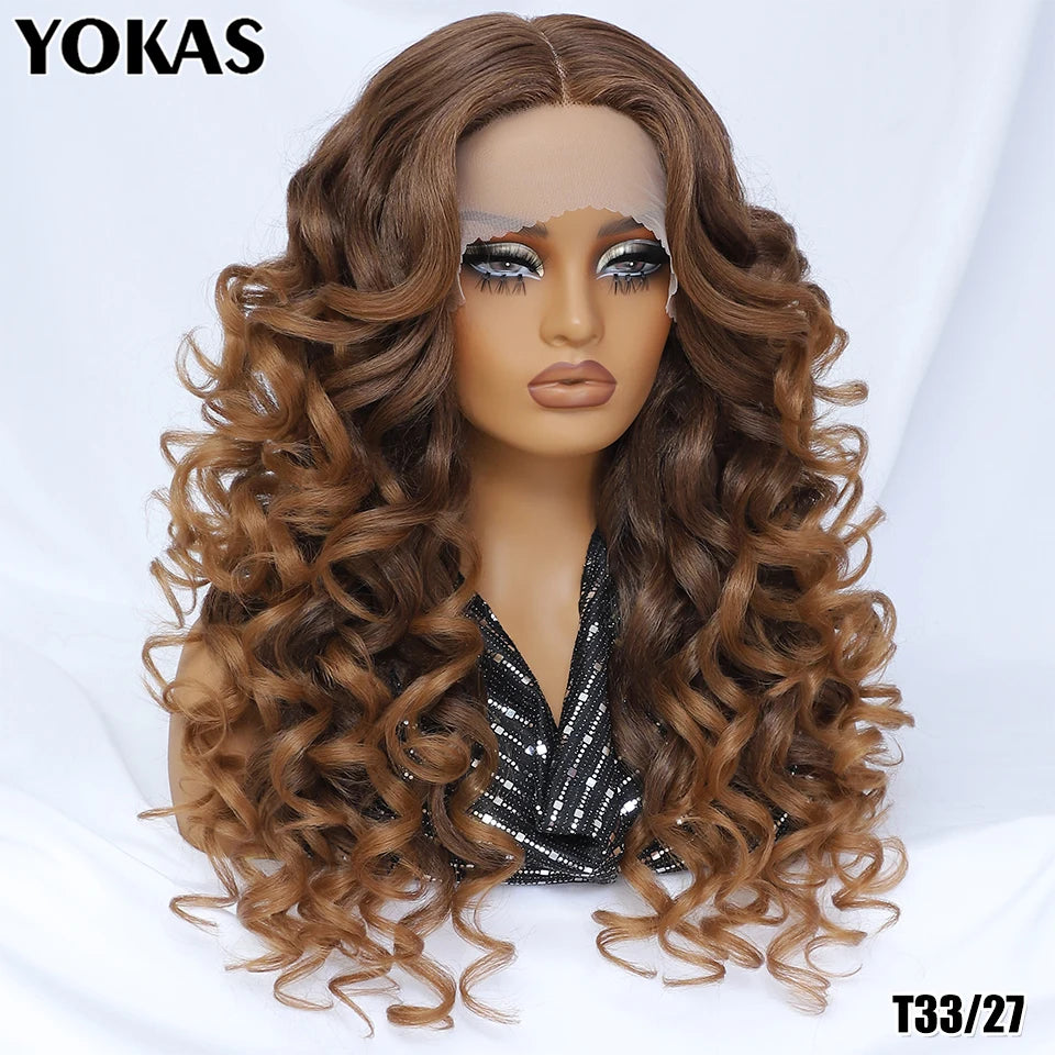 Glamour 24" Chocolate Brown Curly Wig | Natural Hairline Synthetic Lace Front Afro Style
