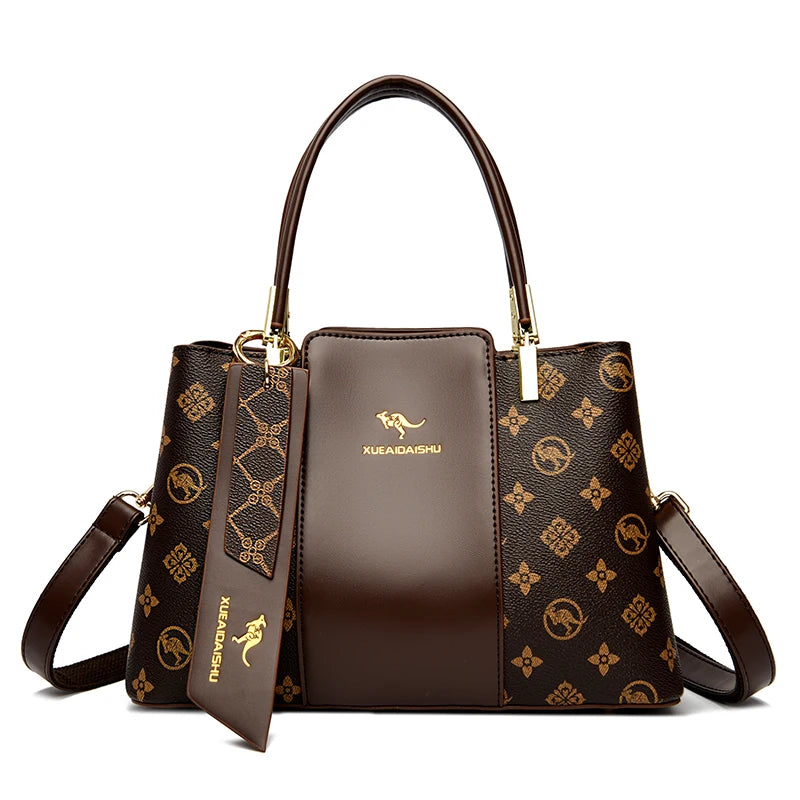 Versatile Large Capacity Shoulder Bag - Soft Leather Fashion Print Crossbody Bag for Leisure & Work