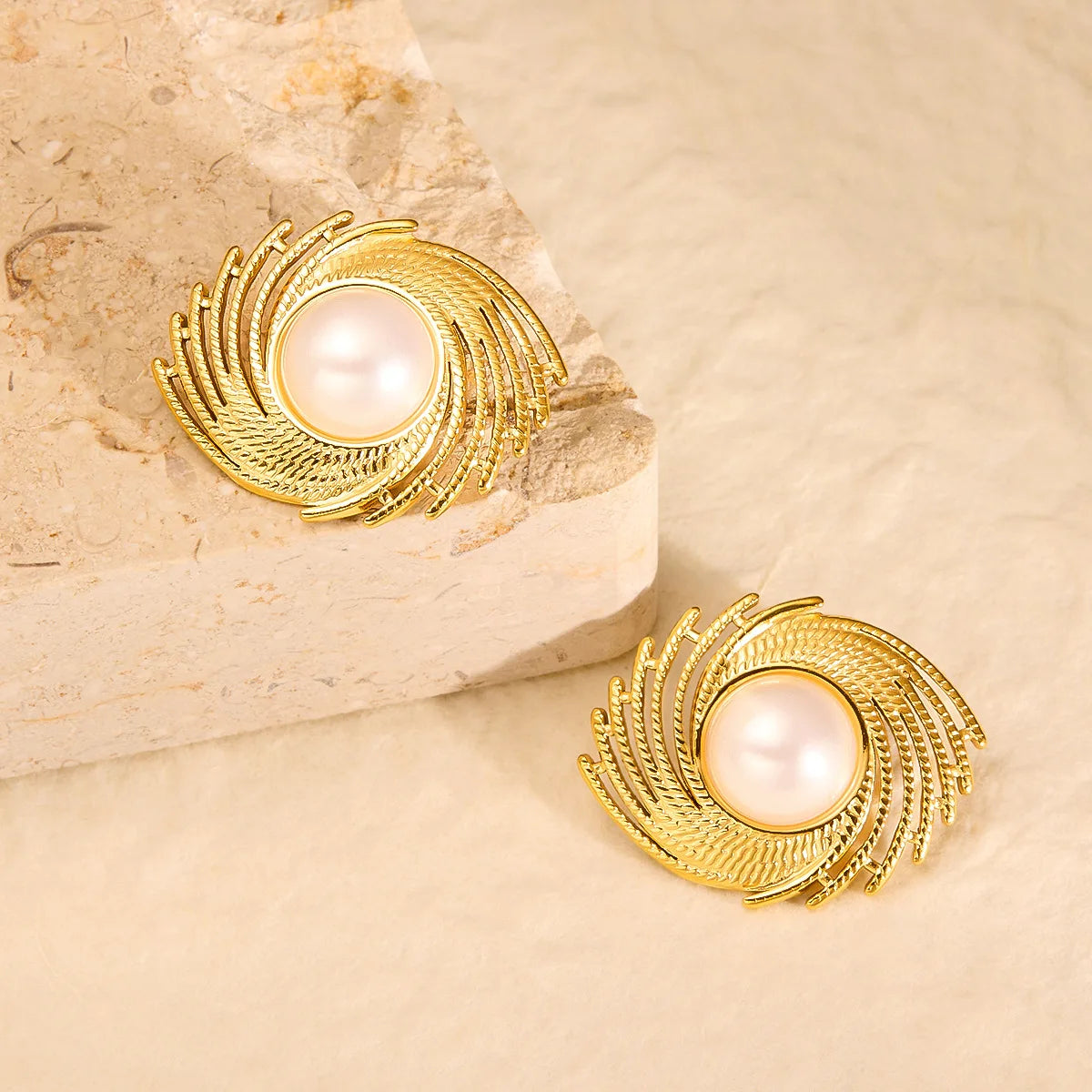 Gold Eye Shape Statement Earrings | Vintage Pearl Drop Dangle Earrings