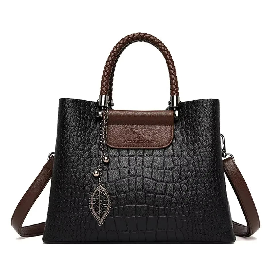 Versatile Large Capacity Shoulder Bag - Soft Leather Fashion Print Crossbody Bag for Leisure & Work