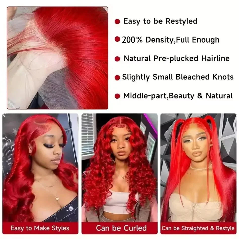 Vibrant Red Body Wave – 13x6 HD Lace Frontal Human Hair Wig