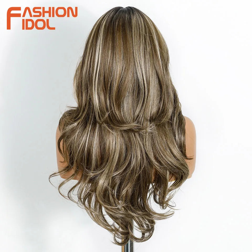 24" Loose Body Wave Lace Front Wig – Ombre Blonde & White Pre-Plucked Fashion Wig