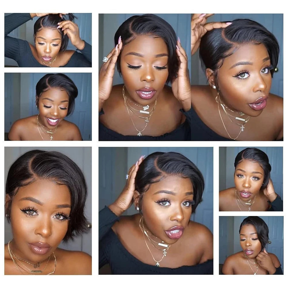 13x4 HD Transparent Lace Front Pixie Wig – 250% Heavy Density Short Straight Human Hair