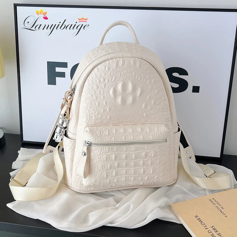 Elegant Women’s PU Leather Backpack – Spacious Multi-Pocket Shoulder Bag & Everyday Carryall