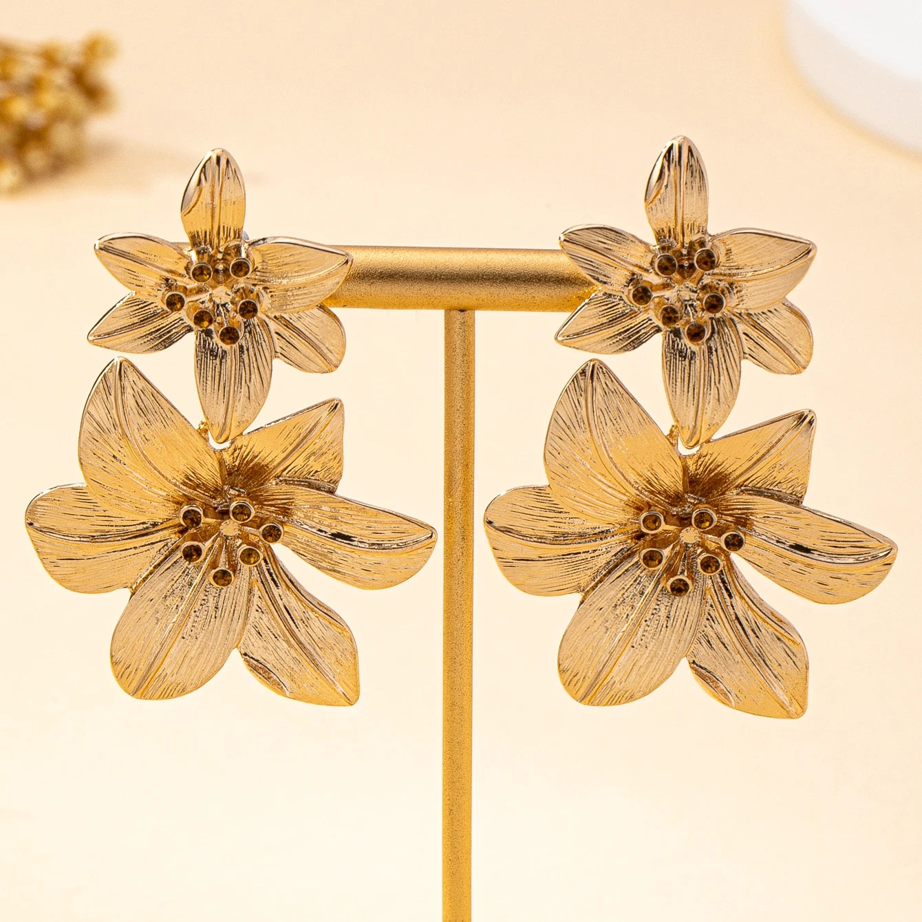 Floral Rhinestone Statement Dangle Earrings | Bold Alloy Flower Drop Jewelry