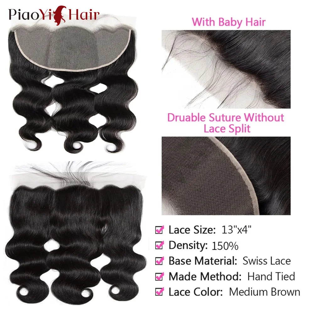 100% Raw Body Wave Human Hair Bundles with HD Lace Frontal