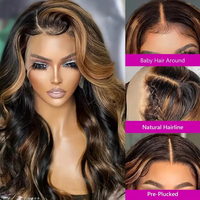 Glueless P1B/30 Highlight Body Wave Human Hair Lace Wig - Pre-Plucked & Pre-Cut