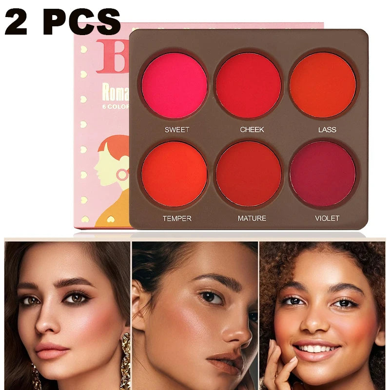 6-Color Matte Blush Palette - Waterproof & Long-Lasting Face Makeup - Natural Finish, Medium Buildable Coverage