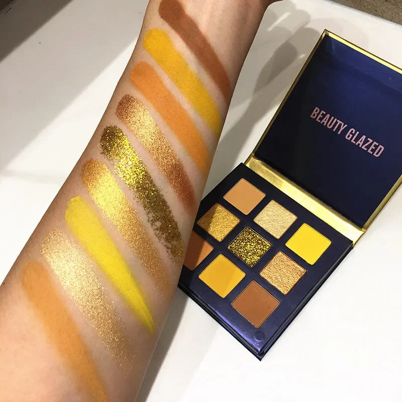 GLAZED Luxury 9-Color Eyeshadow Palette – Rich Shimmer & Matte Colors, Waterproof & Long-Wearing