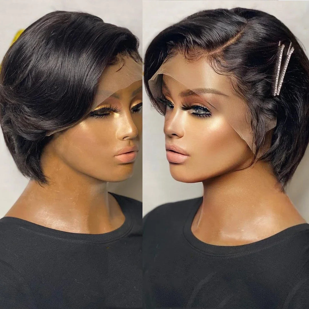 13x4 HD Transparent Lace Front Pixie Wig – 250% Heavy Density Short Straight Human Hair