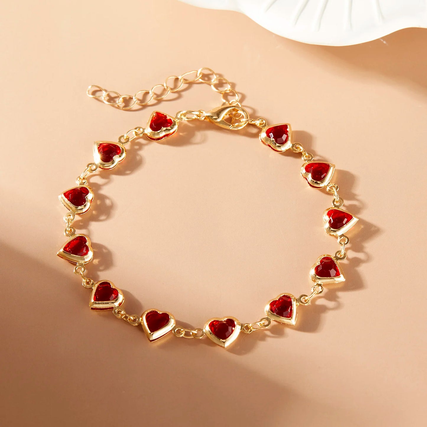 Elegant Ruby Red Crystal Heart Bracelet - Radiant Zircon Chain Jewelry