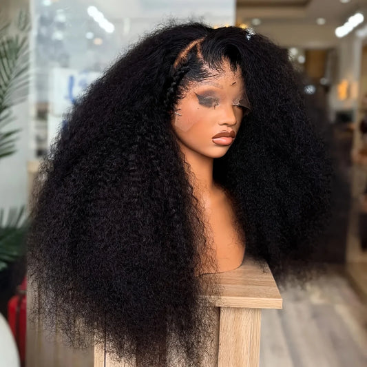 26" Glueless Kinky Curly Lace Front Wig – Natural Black, 180% Density with Baby Hair (Synthetic)
