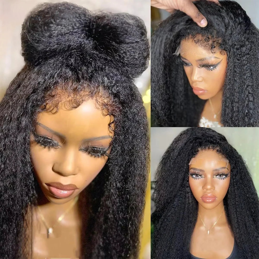 ✨ Kinky Straight 4C Edges Human Hair Wig – 13x6 HD Lace Front, 7x5 Lace Wig with Baby Hair, Natural Hairline