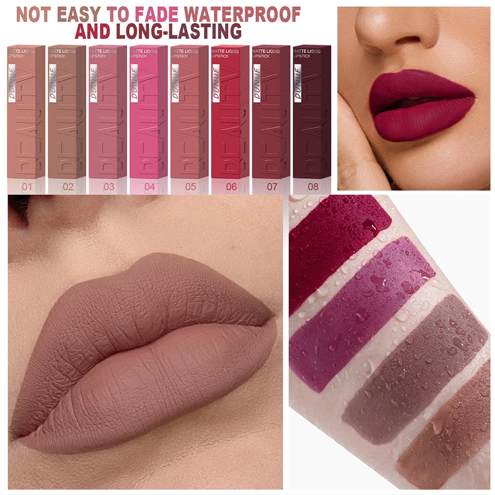 DUNUF Smooth Velvet Matte Lipstick – 3D Plumping & Waterproof