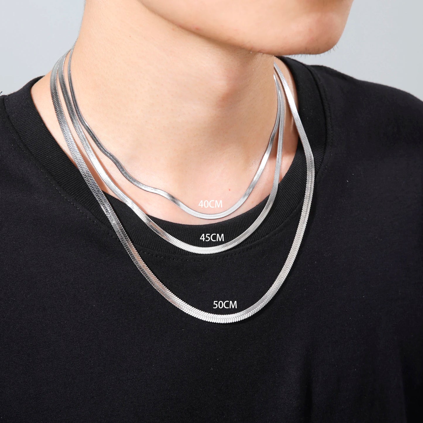 Gold Stainless Steel Flat Herringbone Chain Necklace – Unisex Snake Chain Choker Choker