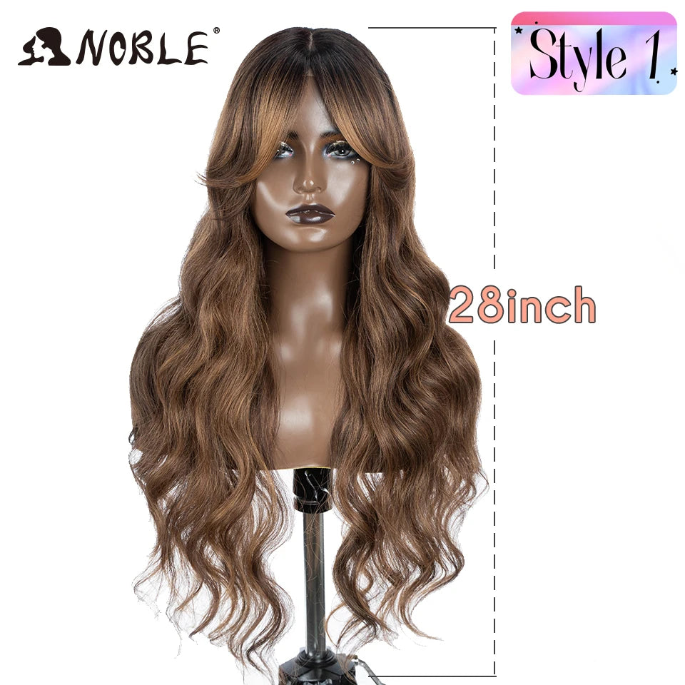 Noble 36" Synthetic Lace Front Wig – Long Body Wave with Side Part