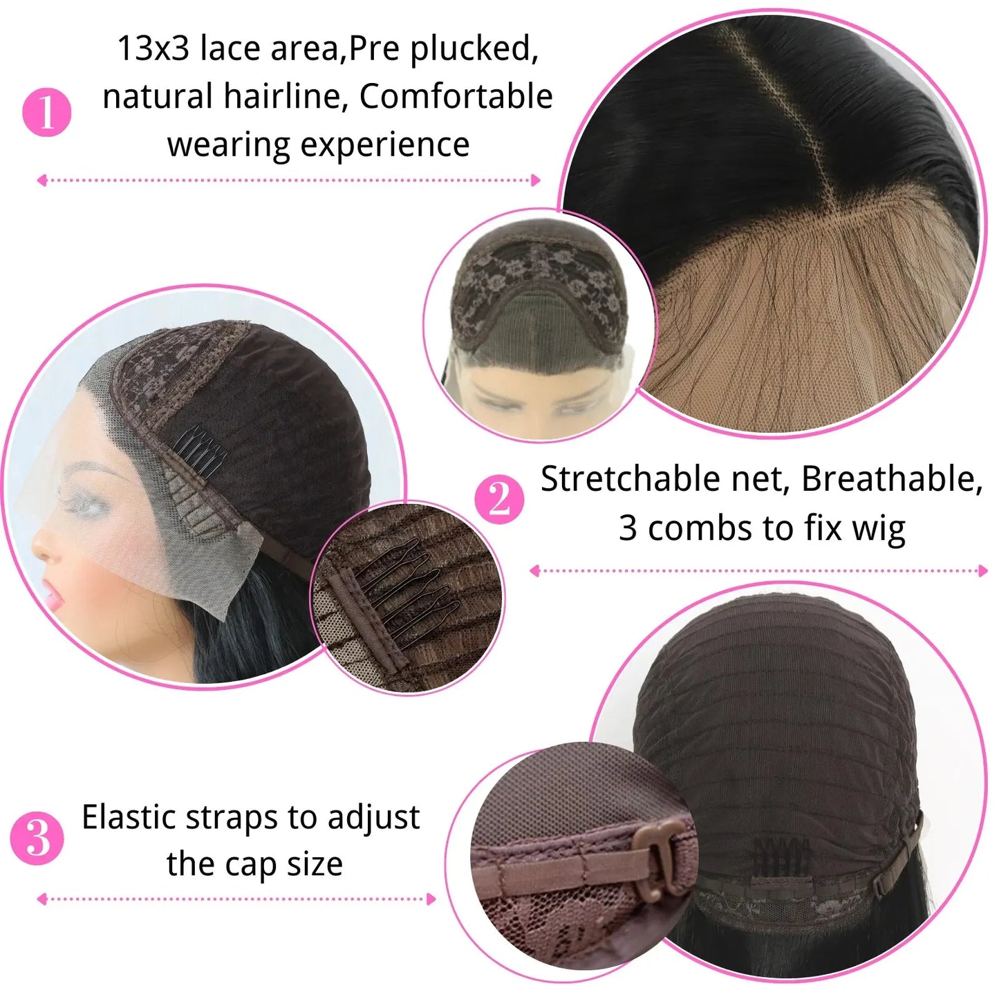 Long Straight Synthetic Lace Frontal Wig - 24” HD Lace, Heat Resistant Fiber, Natural Black