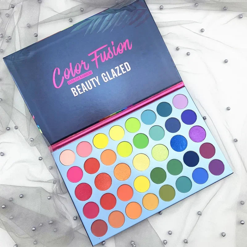 Long-Lasting 39-Color Rainbow Palette | Neon Glitter Eye Makeup by Beauty Glazed