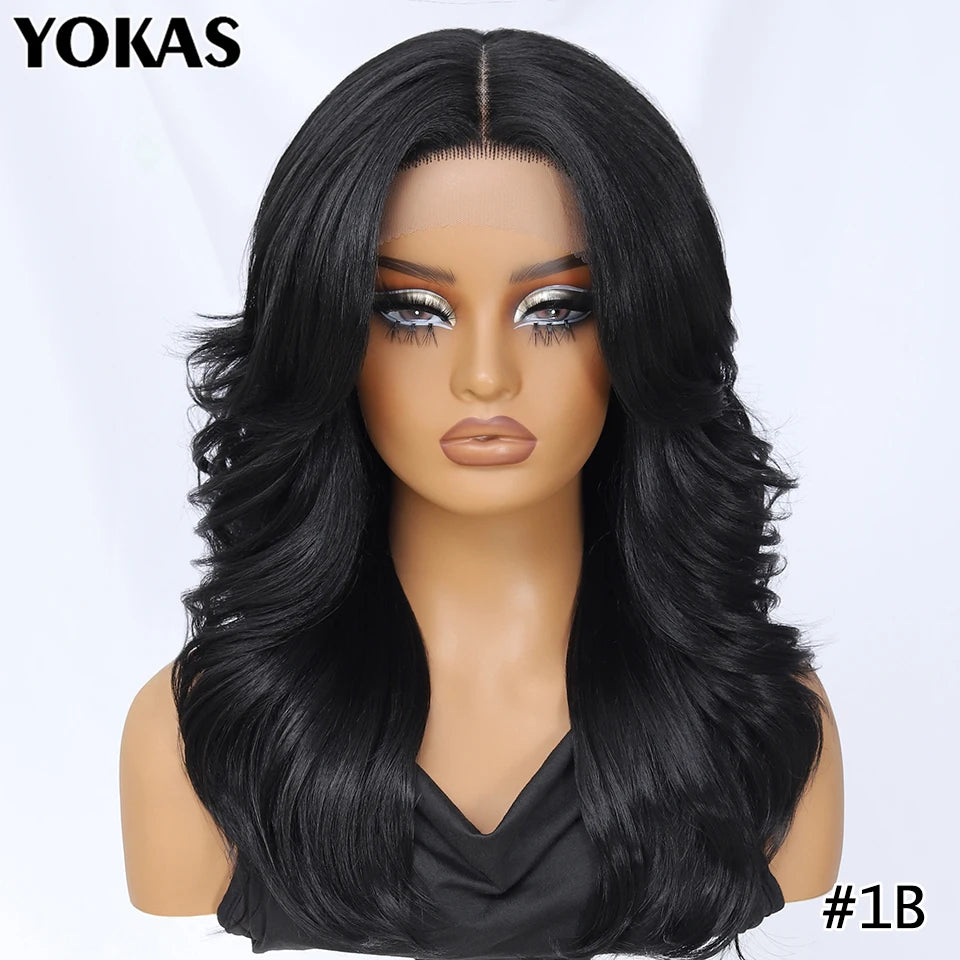 18" Body Wave T-Part Synthetic Lace Front Wig with Baby Hair – Heat Resistant