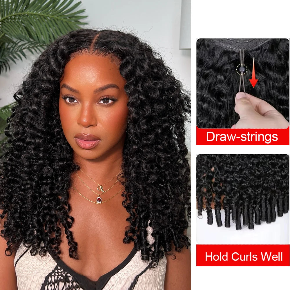 Half Wig Glueless Burmese Pixi Curly 100% Human Remy Hair Seamless Flip Over Half Wig Full Machine Made Drawstring Headband Wig