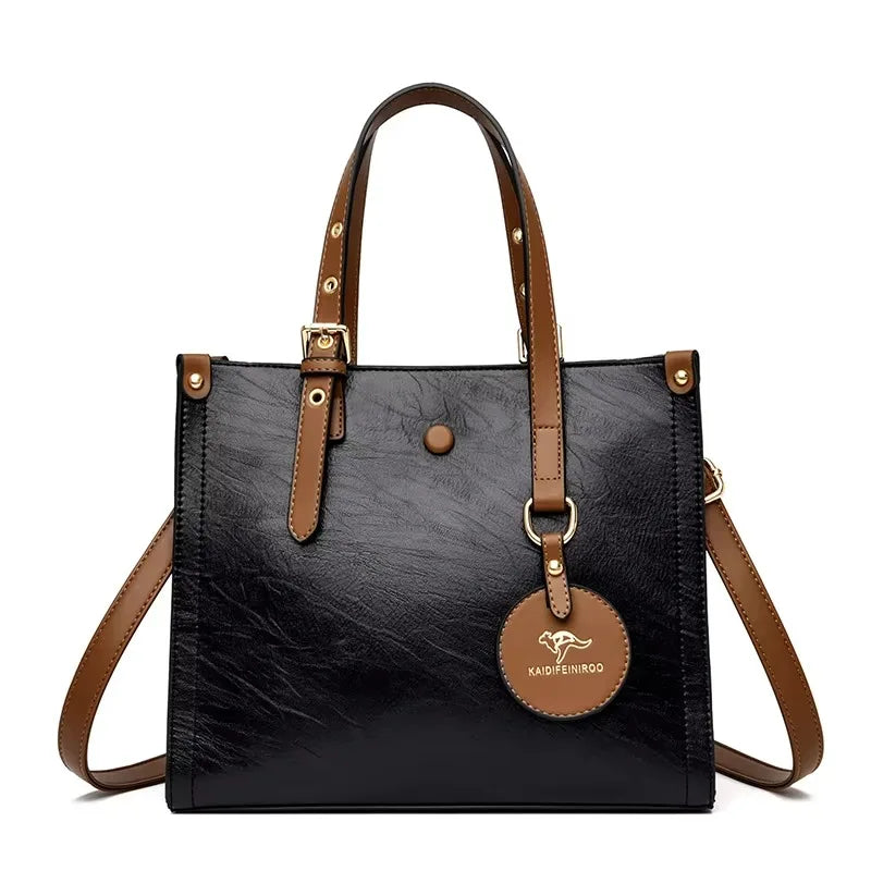 Versatile Large Capacity Shoulder Bag - Soft Leather Fashion Print Crossbody Bag for Leisure & Work