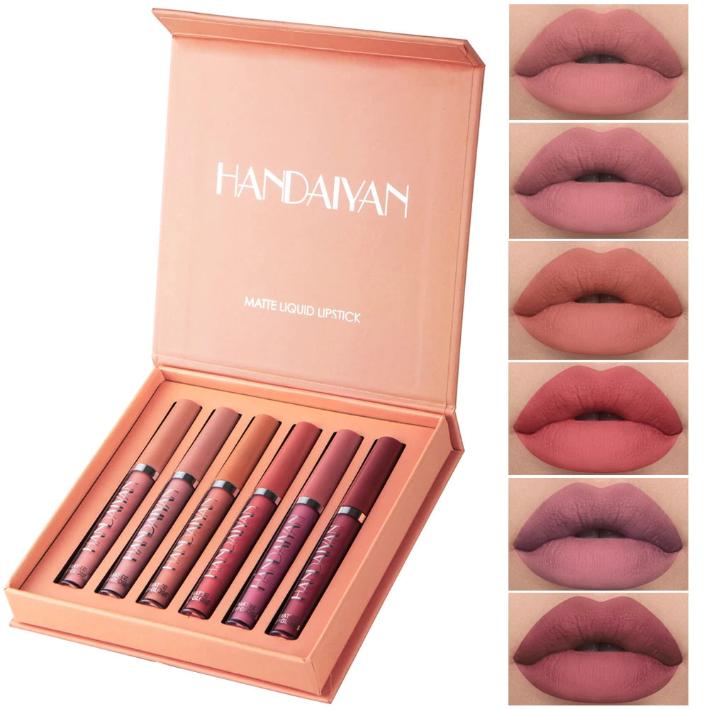 HANDAIYAN 6-Piece Matte Liquid Lipstick Set – Long-Lasting & Waterproof Lip Gloss Gift Box
