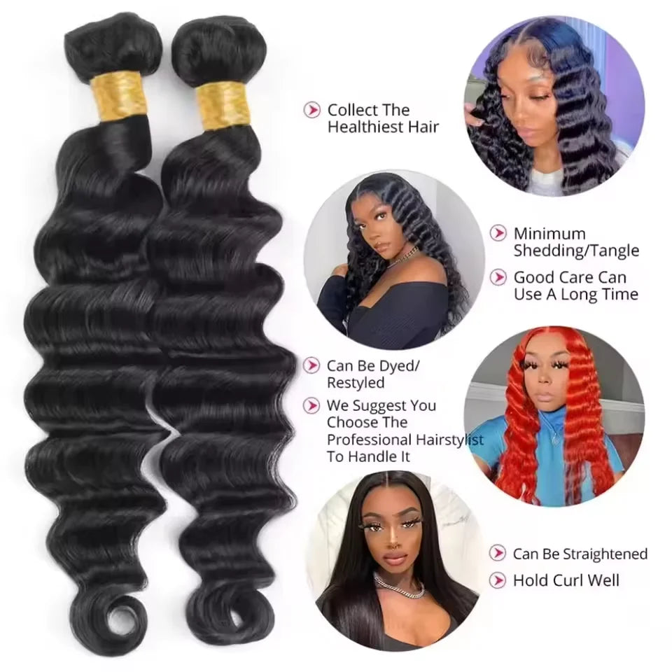Brazilian Loose Deep Wave Human Hair Bundles – Unprocessed Virgin Remy Curly Hair Extensions