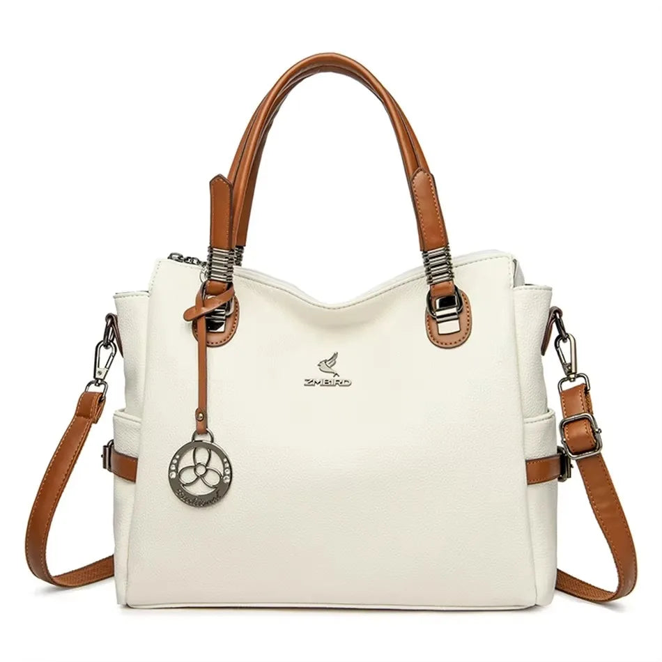 Versatile Large Capacity Shoulder Bag - Soft Leather Fashion Print Crossbody Bag for Leisure & Work