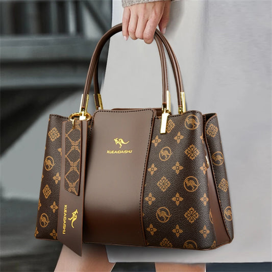 Versatile Large Capacity Shoulder Bag - Soft Leather Fashion Print Crossbody Bag for Leisure & Work