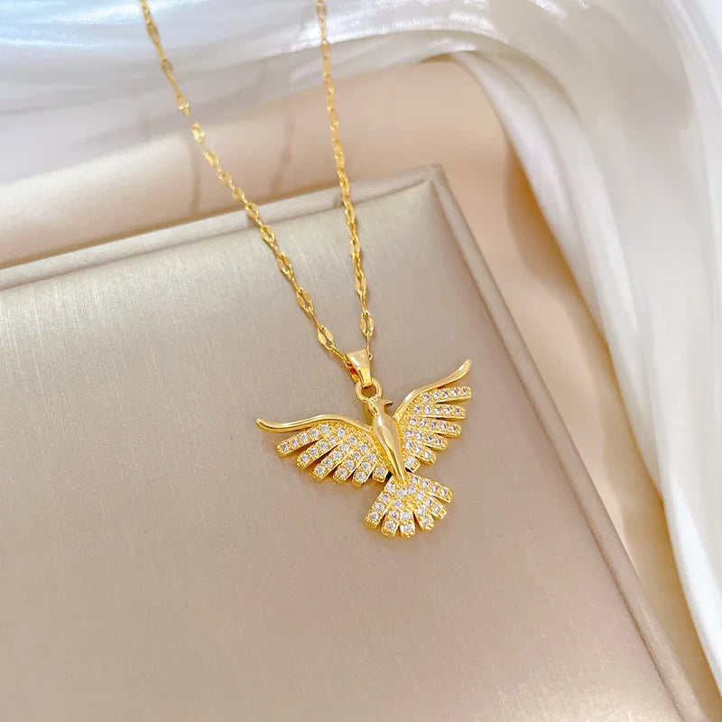 Stainless Steel Phoenix Eagle Pendant Necklace