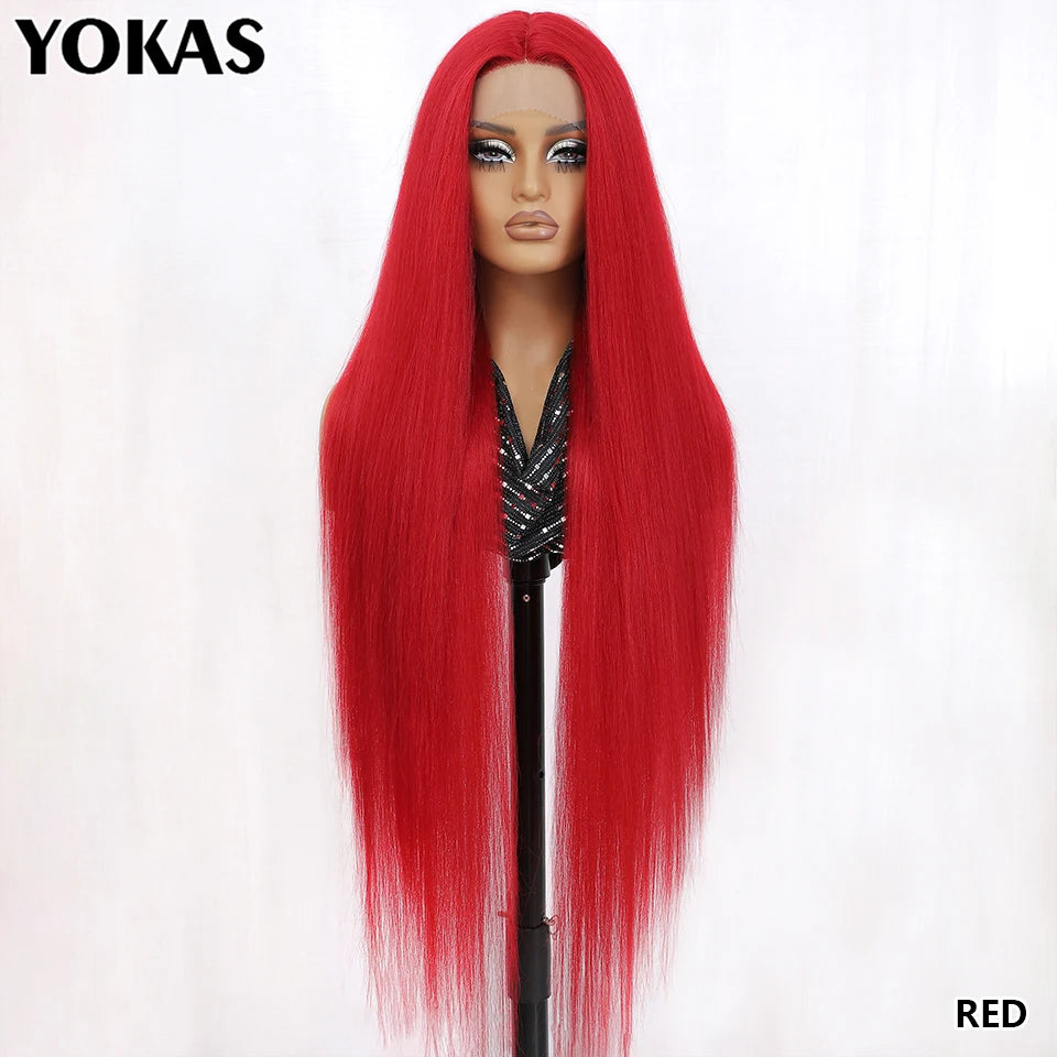 Ultra-Long 40" Straight Lace Front Wig with T-Part – Heat Safe Synthetic Hair for a Natural Look