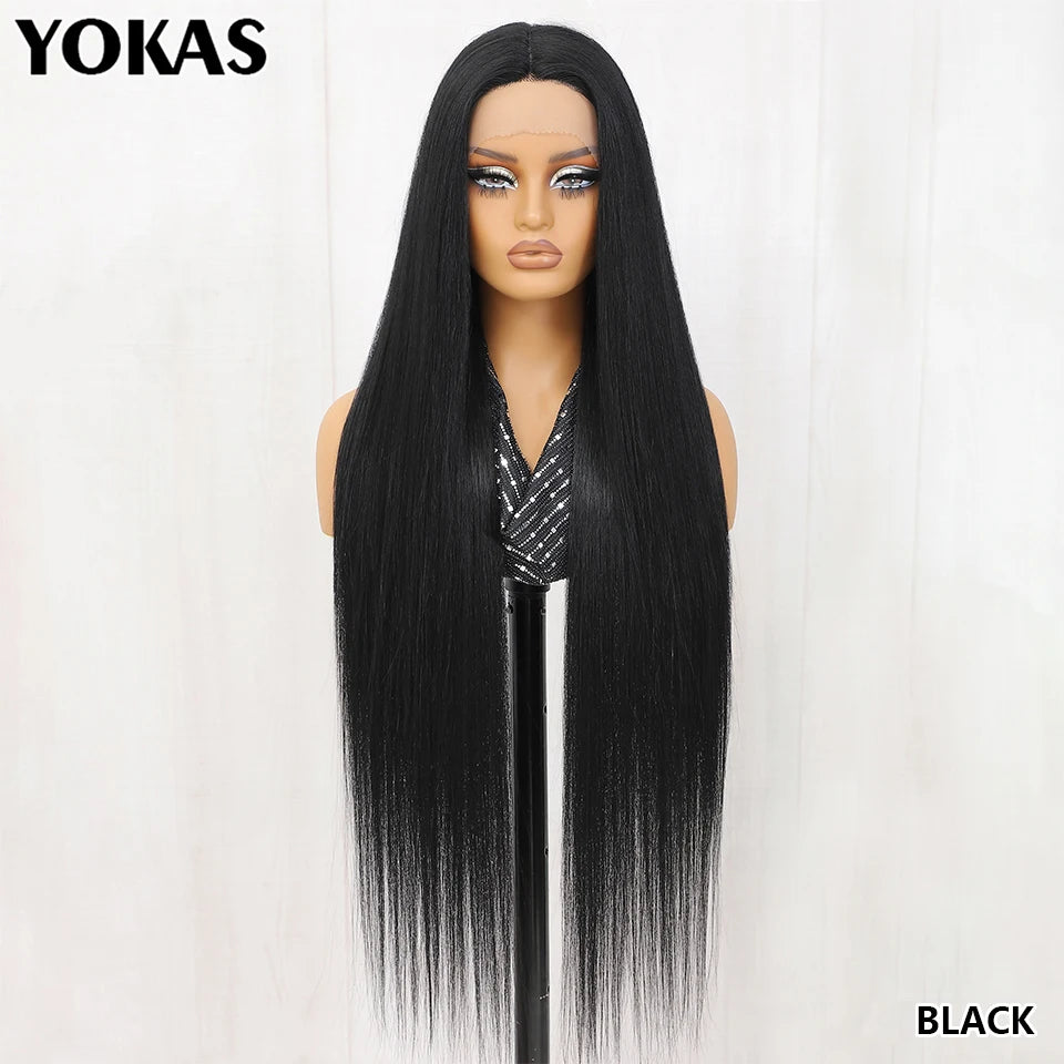 Ultra-Long 40" Straight Lace Front Wig with T-Part – Heat Safe Synthetic Hair for a Natural Look