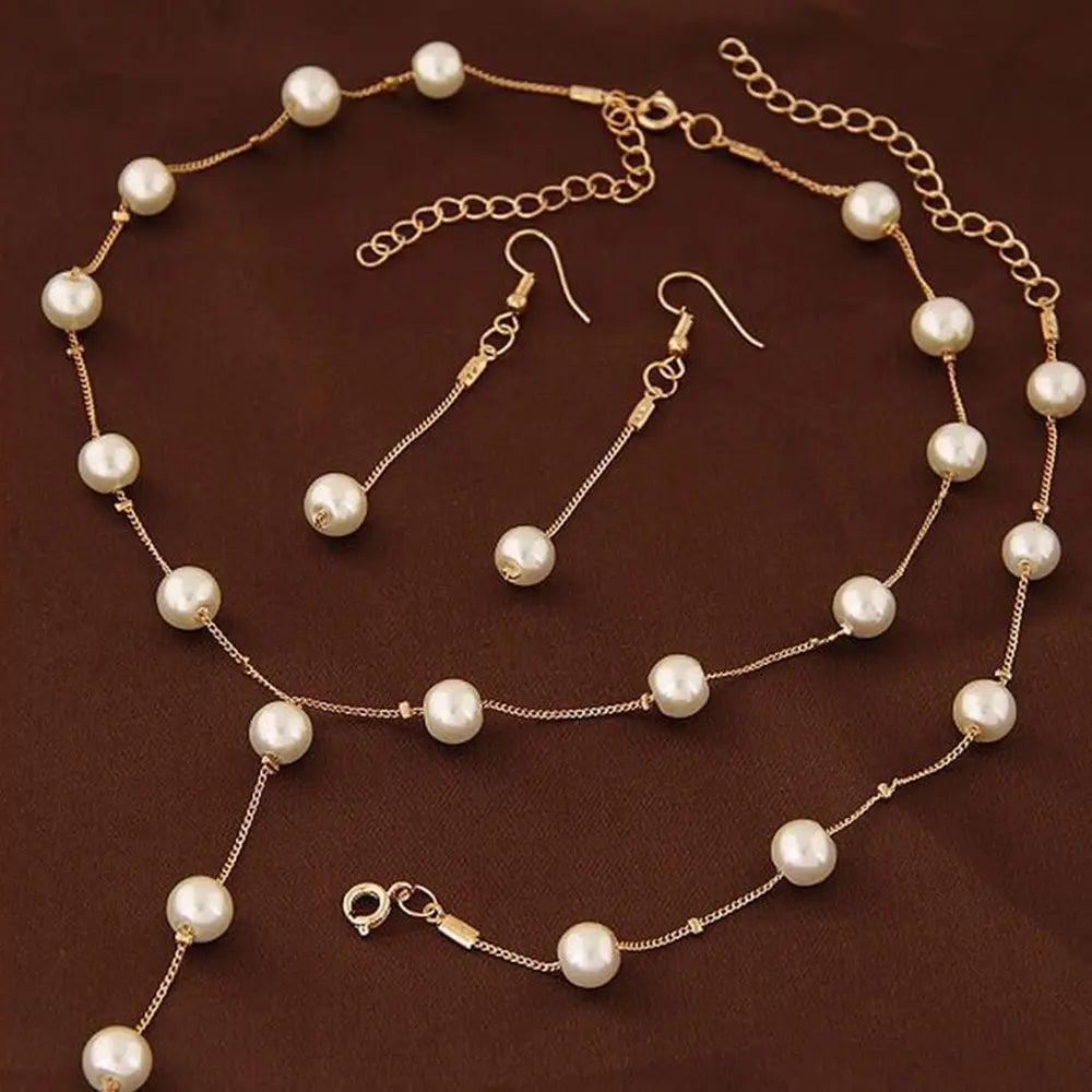Elegant Pearl & Tassel Jewelry Set - 4-Piece Gold-Plated Statement Collection