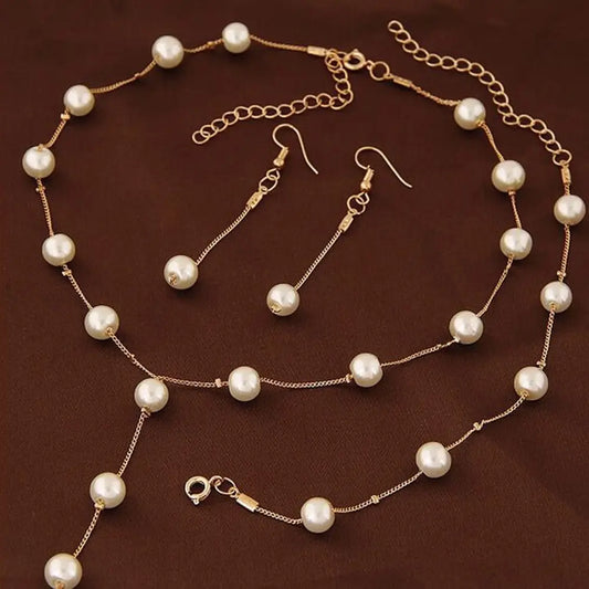 Elegant Pearl & Tassel Jewelry Set - 4-Piece Gold-Plated Statement Collection