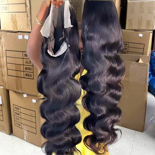 Long Deep Wave Human Hair Wig - 13x6 HD Lace Frontal (30-40 Inch) - Natural Black