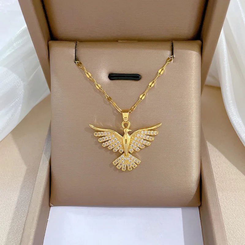 Stainless Steel Phoenix Eagle Pendant Necklace