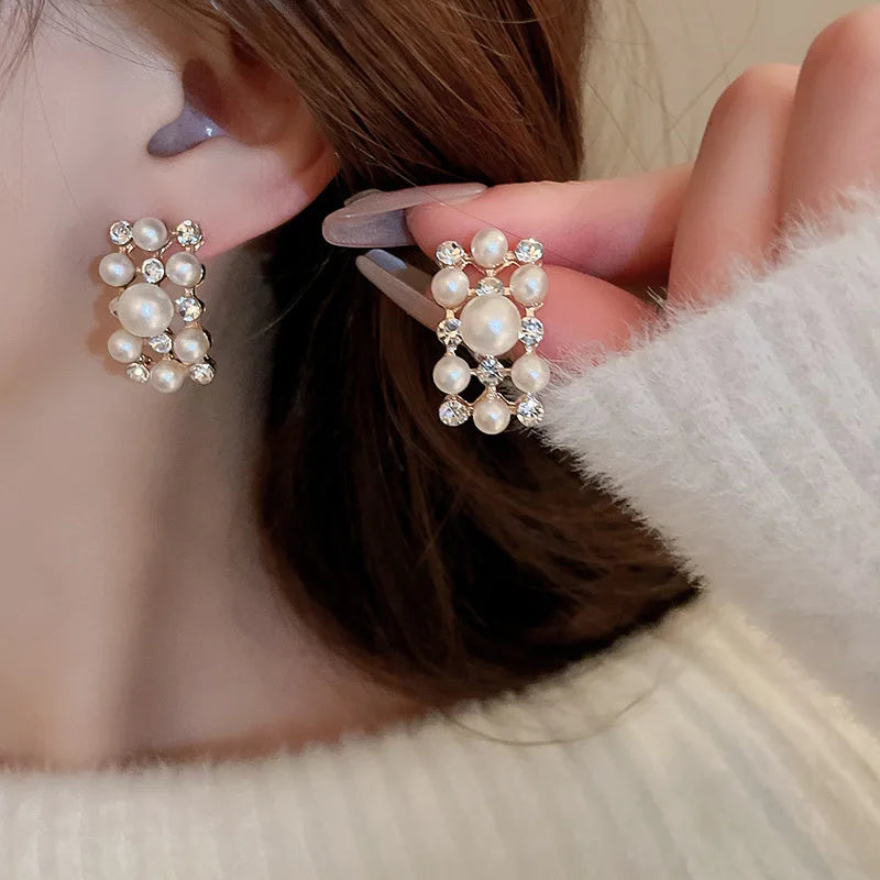 Vintage Pearl & Rhinestone Jewelry Set | Matching Choker Necklace & Earrings