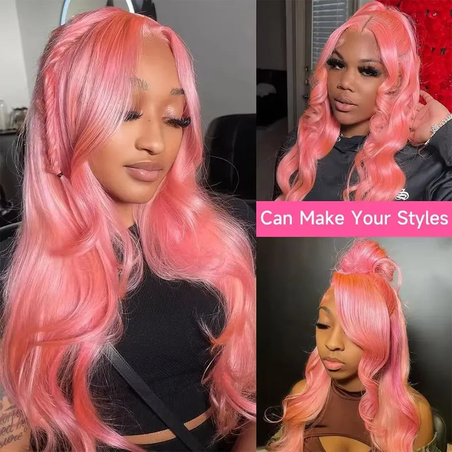 Light Pink Body Wave Human Hair Lace Front Wig – 13x6 HD Transparent Lace, Pre-Plucked