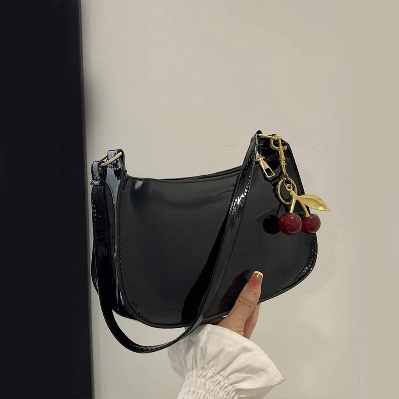 Minimalist PU Leather Underarm Bag with Cherry Detail