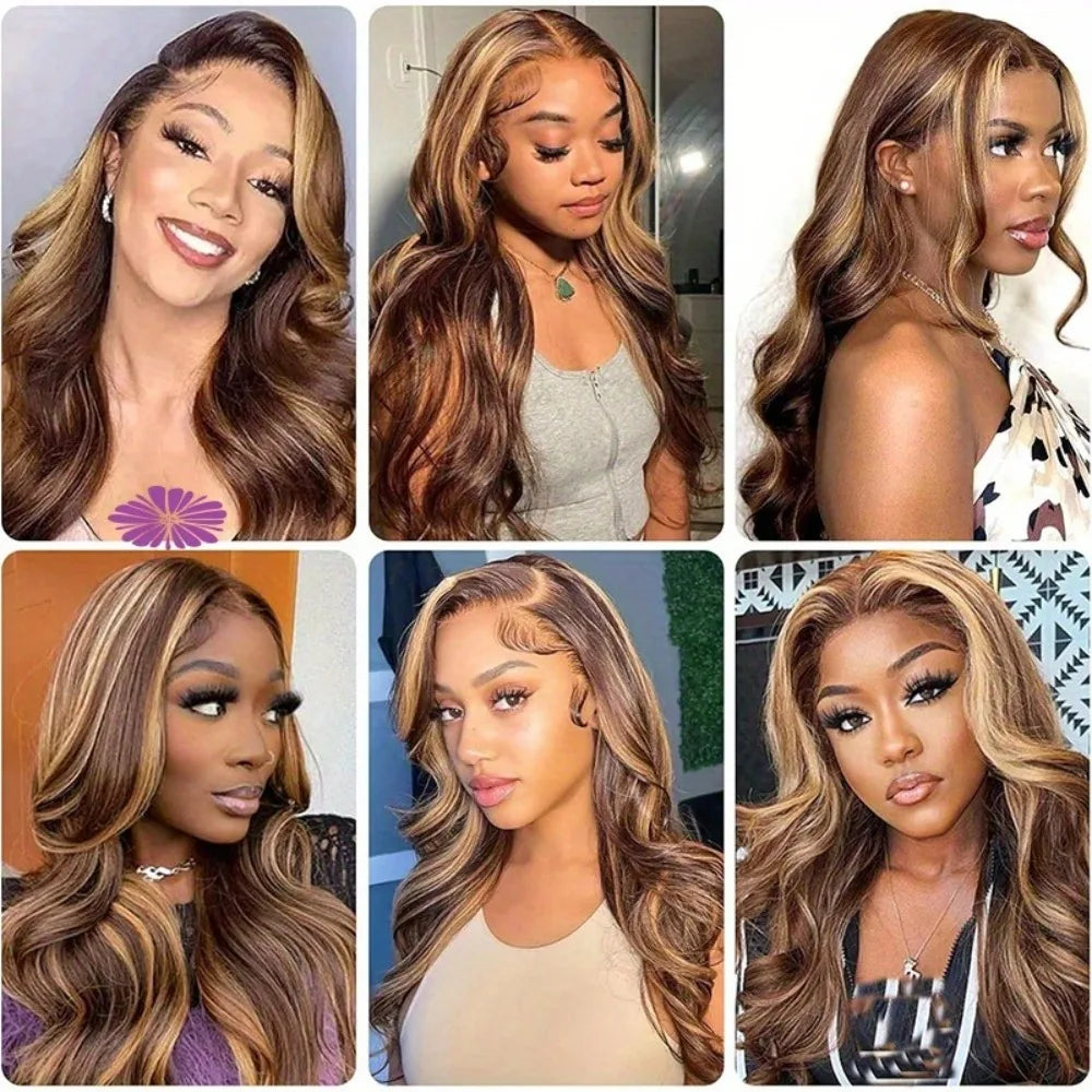 Glueless 4/27 Highlight Body Wave Human Hair Wig | 30-Inch Honey Blonde HD Frontal